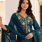 Skylee Blue Cotton Embroidered Straight Kurta Set for Women