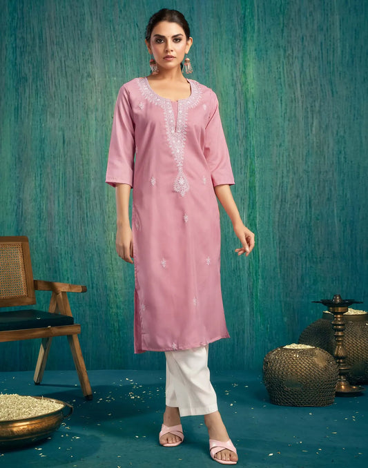 Cotton Embroidered Straight Kurti