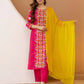 Cotton Blend Embroidered Straight Kurta with Pant & Dupatta