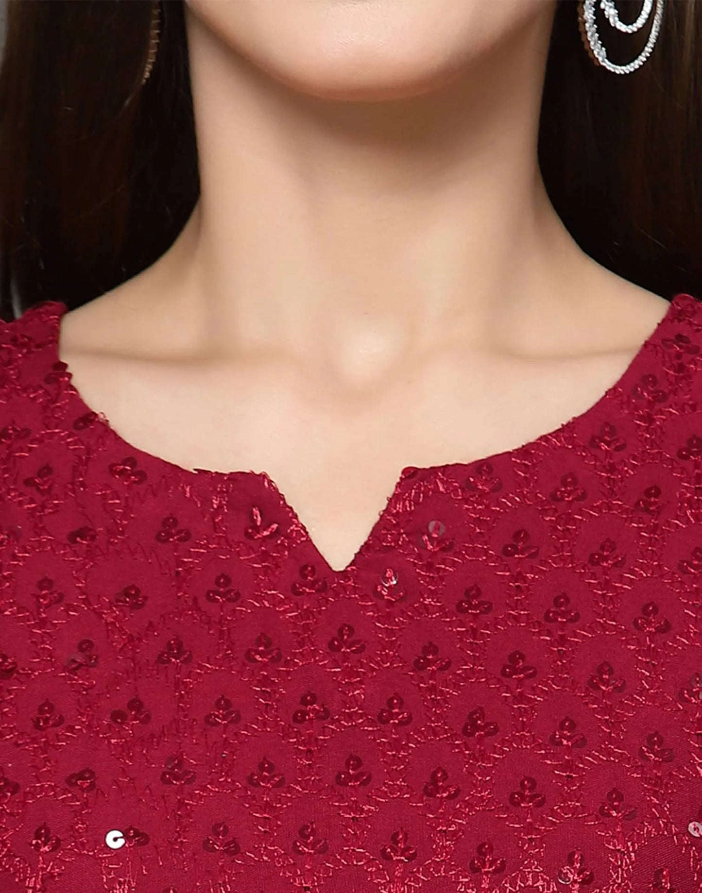 Maroon Rayon Straight Kurta Set with Sequence Embroidery under 1000