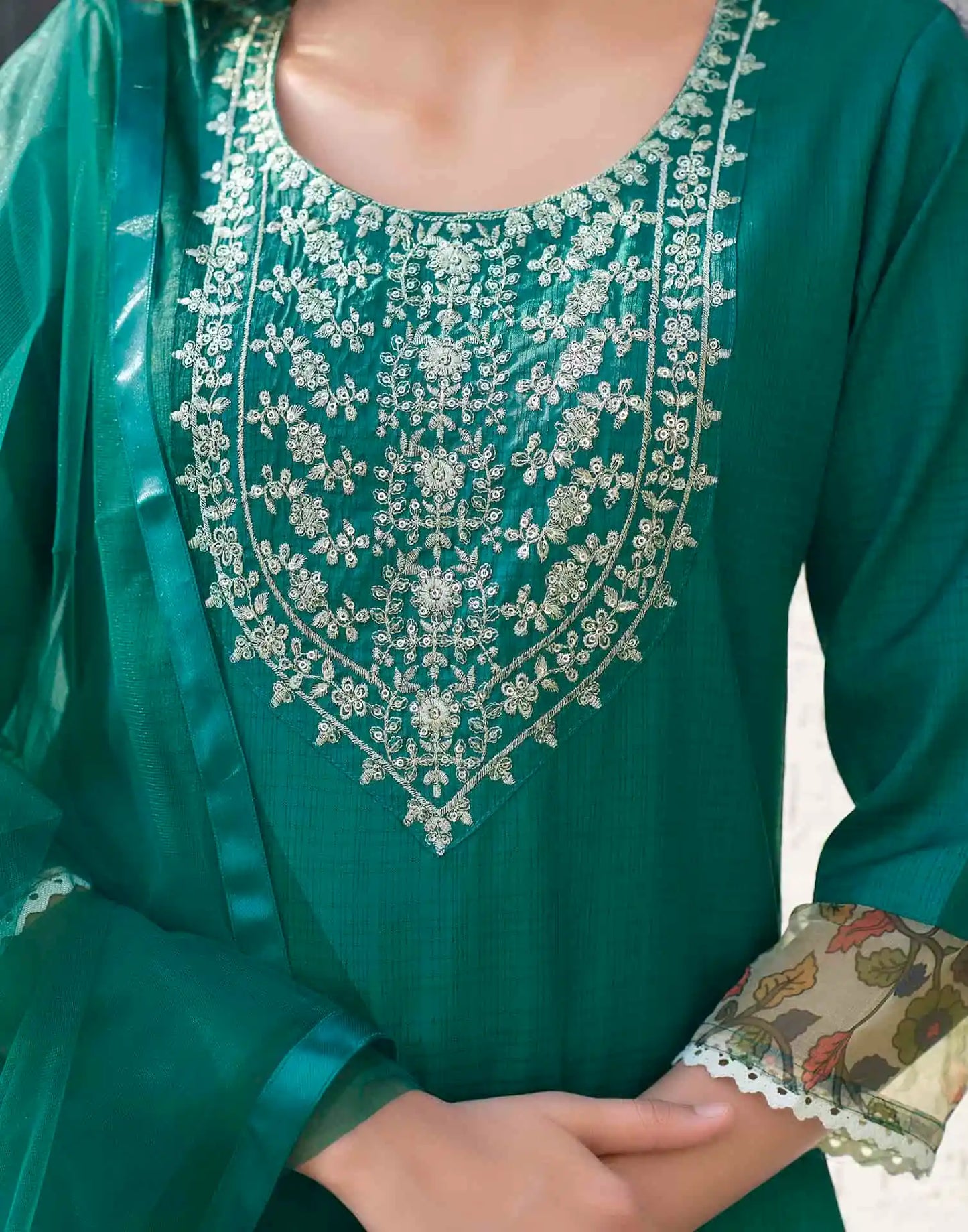 Silk Blend Sequence Embroidery Work and Lace Straight Kurta with Pant & Dupatta