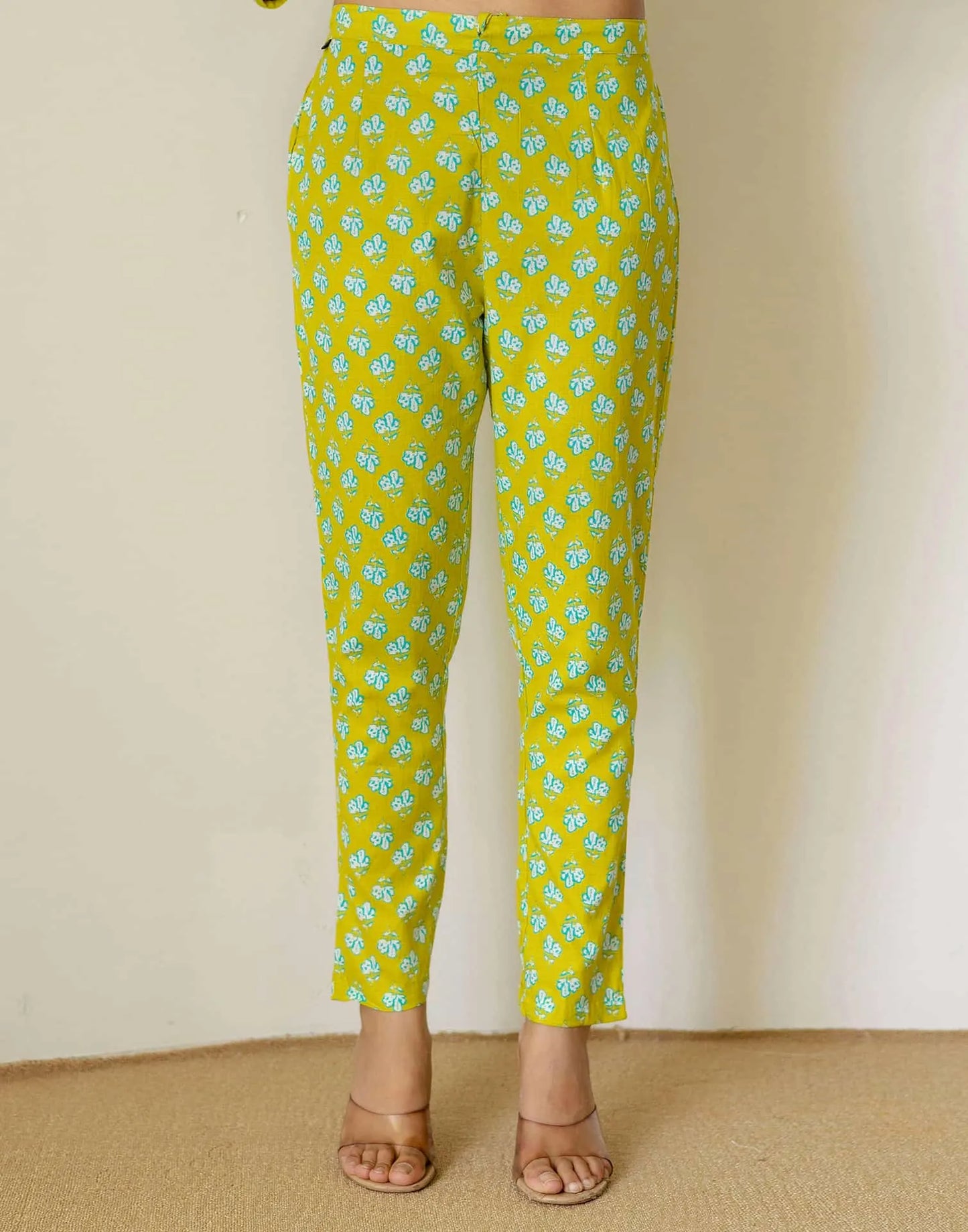 Green Cotton Printed Straight Kurta with Pant & Dupatta for Women