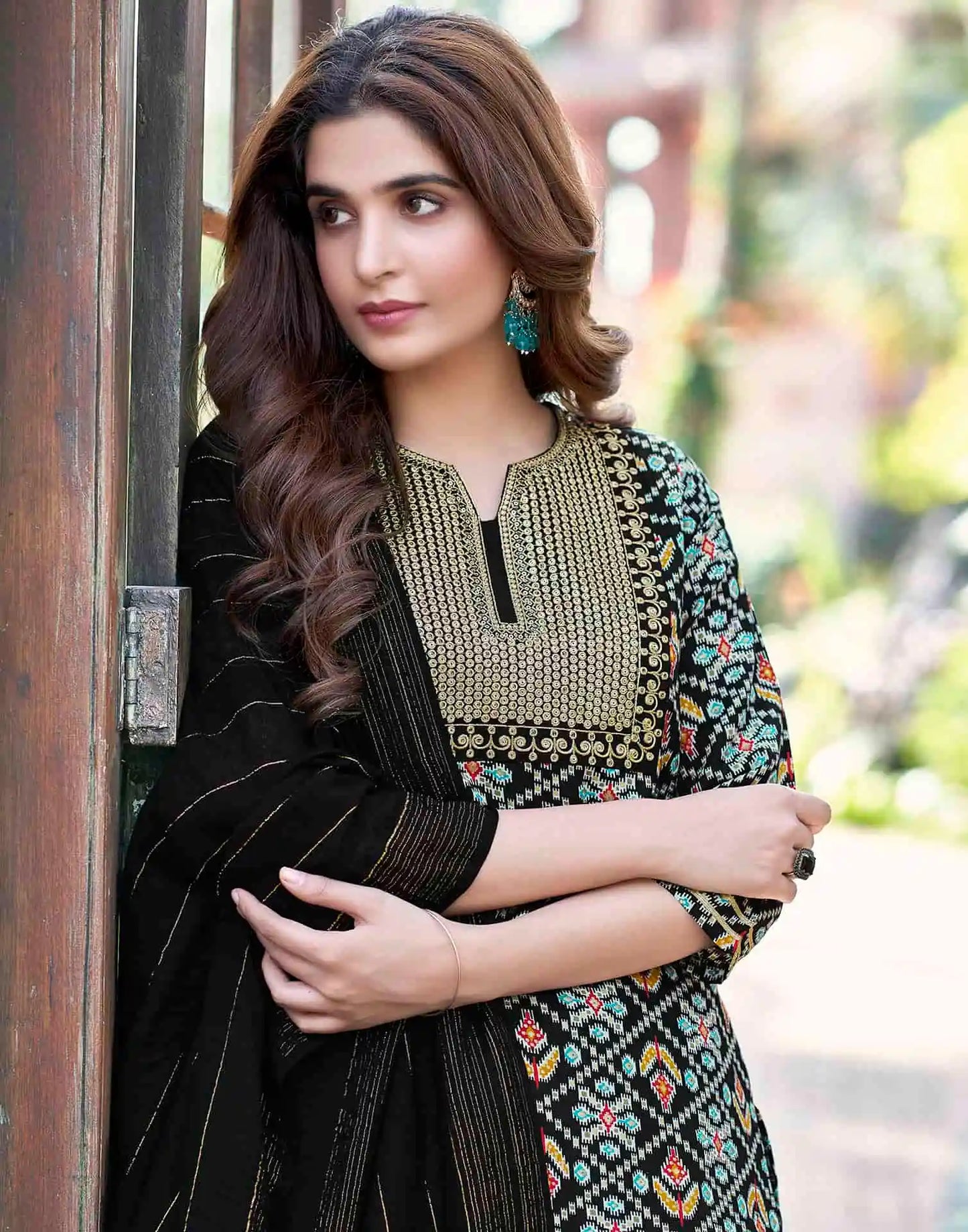 Cotton Blend Printed Straight Kurta with Pant & Dupatta