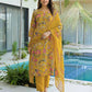 Cotton Printed Straight V-Neck Kurta with Pant & Dupatta