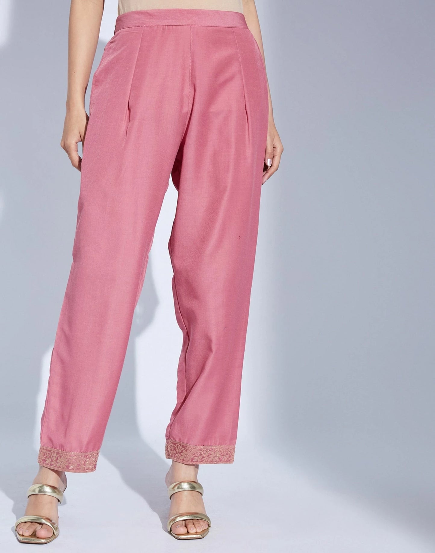 Silk Blend Weaving and Lace Straight Kurta with Pant & Dupatta