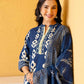 Affordable Blue Cotton Printed Straight Kurta Set with Mandarin Collar, Pant & Dupatta under 999