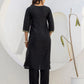 Black Silk Woven Straight Kurta Set with Pant & Dupatta for Women