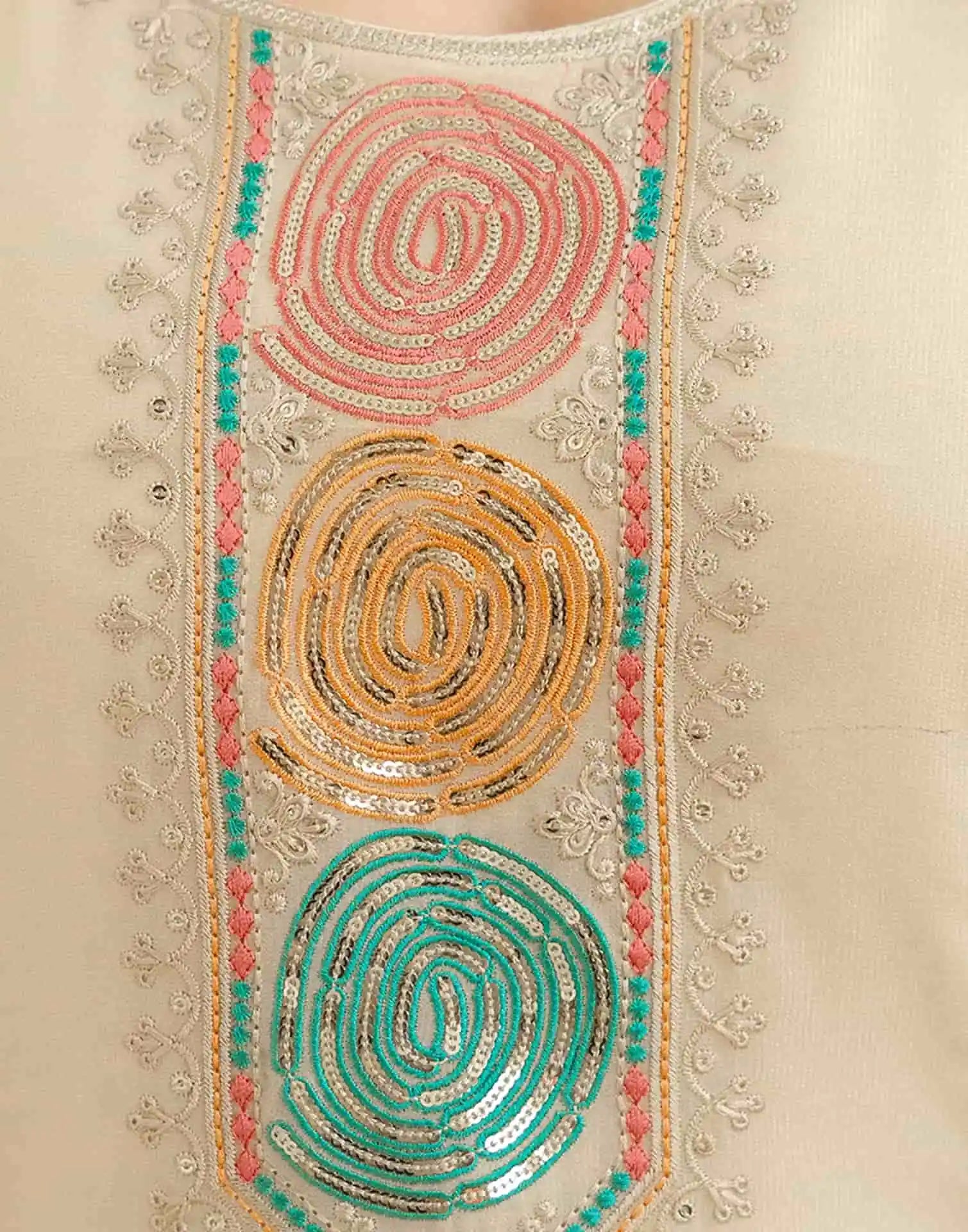 Beige Georgette Embroidered Kurta Set with Pant & Dupatta