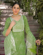 Cotton Embroidered V-Neck Straight Kurta with Pant & Dupatta