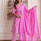 Skylee Pink Cotton Printed Anarkali Kurta Set for Women