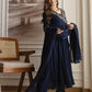Affordable Blue Cotton Embroidered Anarkali Kurti Set