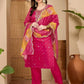 Pink Silk Bandhani Printed Straight Kurta Set with Pant & Dupatta under 1299