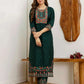 Dark Green Silk Embroidered Kurta Set with Pant and Dupatta for Diwali