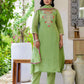 Silk Embroidered A-Line Kurta with Pant & Dupatta