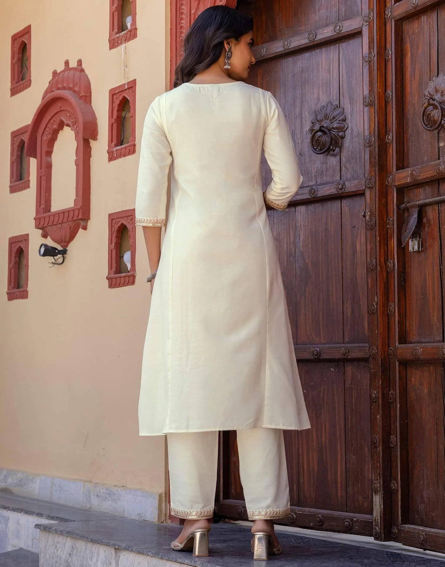 Cotton Blend Sequence, Embroidery Work and Lace Straight Kurta with Pant & Dupatta