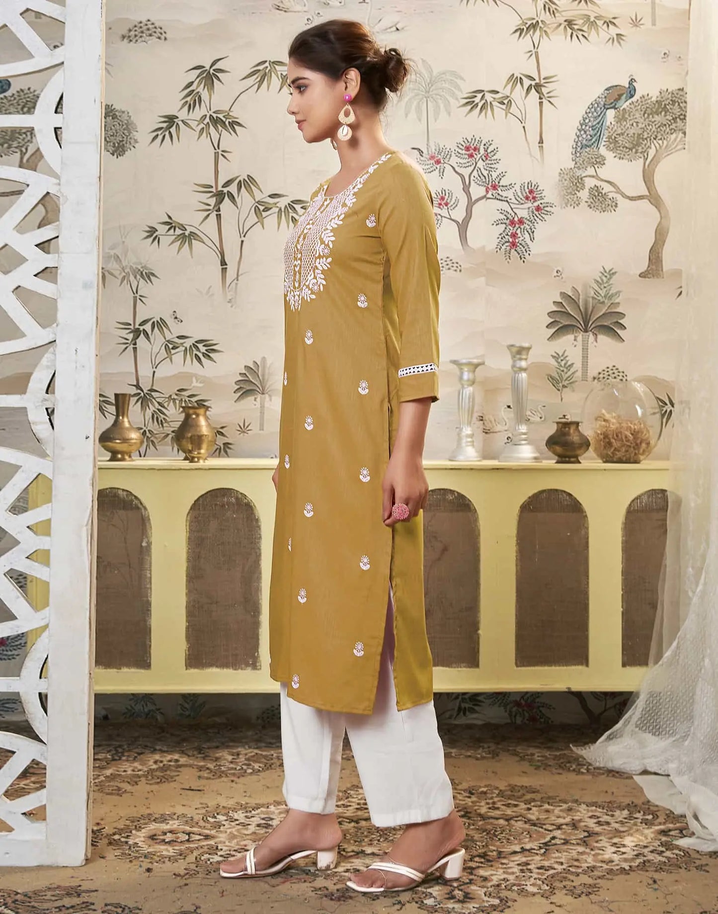 Cotton Embroidered Straight Kurti