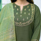 Affordable Olive Green Silk Embroidered Kurta Set with dupatta