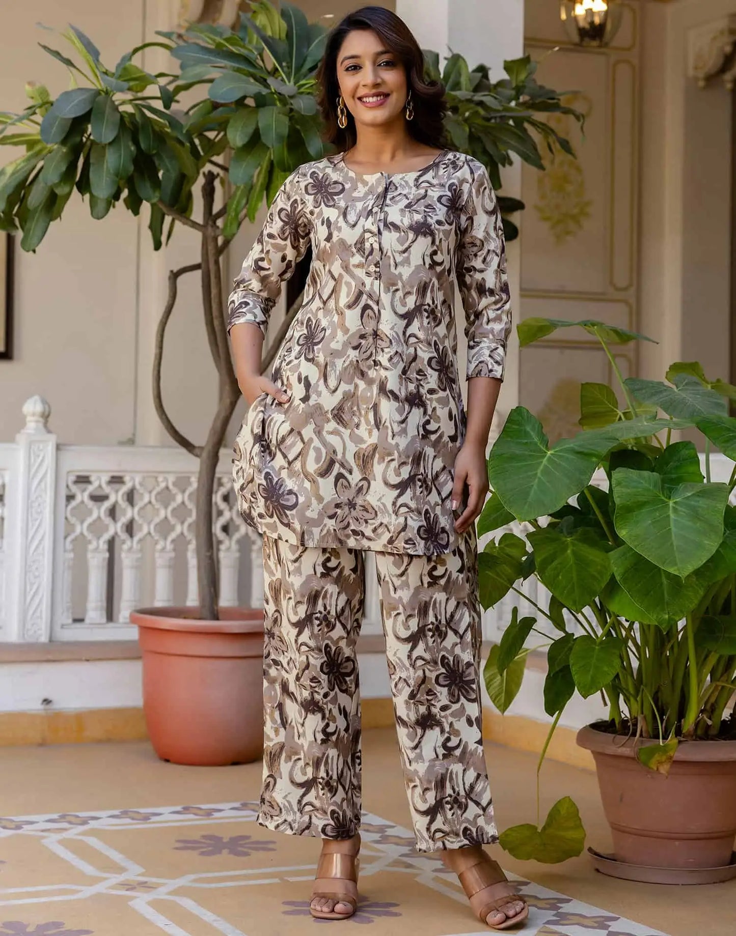 Beige cotton affordable co-ord set