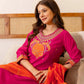 Silk Blend Embroidered Straight Kurta with Pant & Dupatta