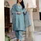 Blue Silk Blend Embroidered Straight Kurta Set with Pant and Dupatta for Women