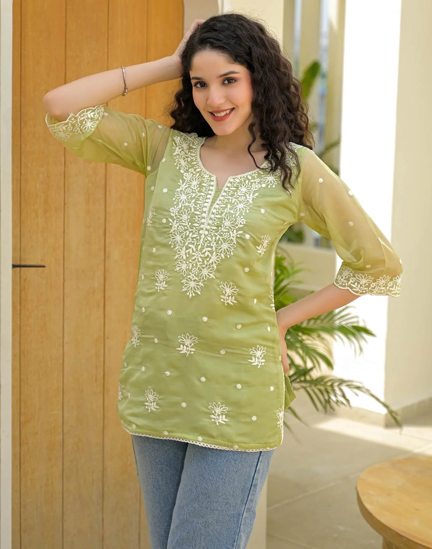 v neck short kurti for women