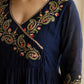 Affordable Blue Cotton Embroidered Anarkali Kurti Set