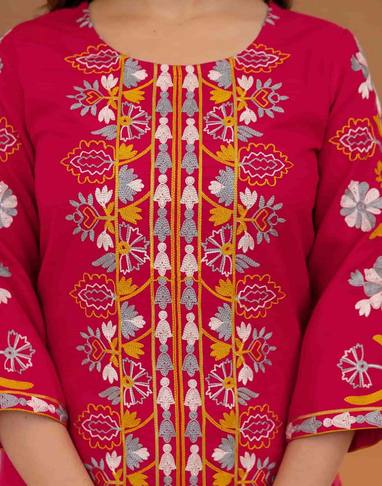 Cotton Blend Embroidered Straight Kurta with Pant & Dupatta