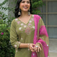 Cotton Embroidered Straight Kurta with Pant & Dupatta