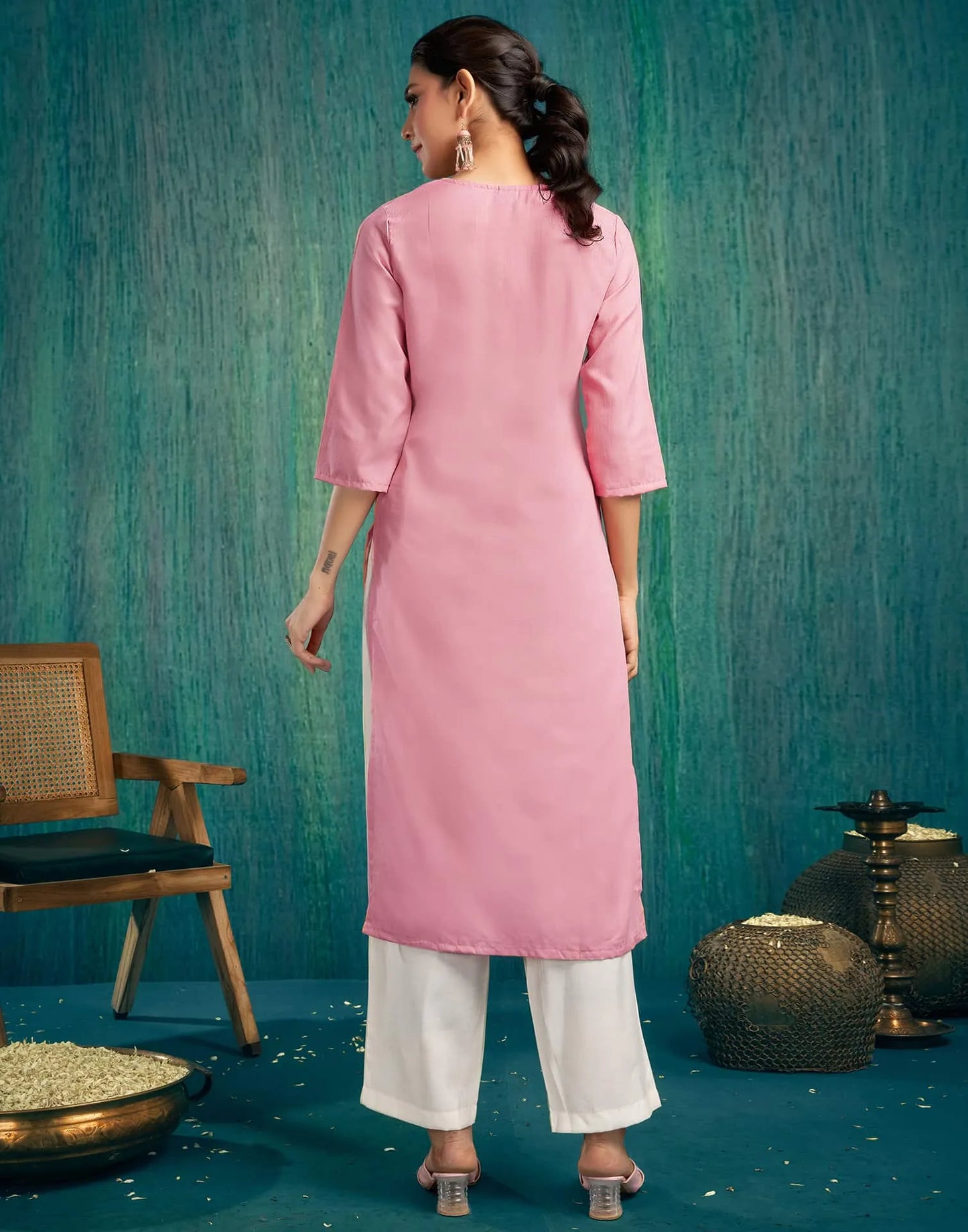 Cotton Embroidered Straight Kurti