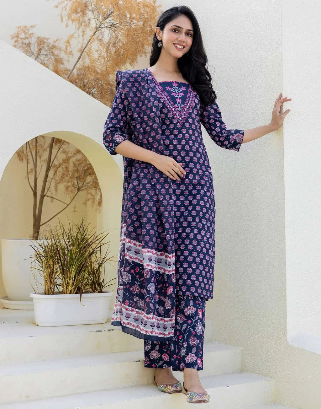 Skylee Viscose Rayon Embroidered Straight 3 Piece Kurta Set For Woman