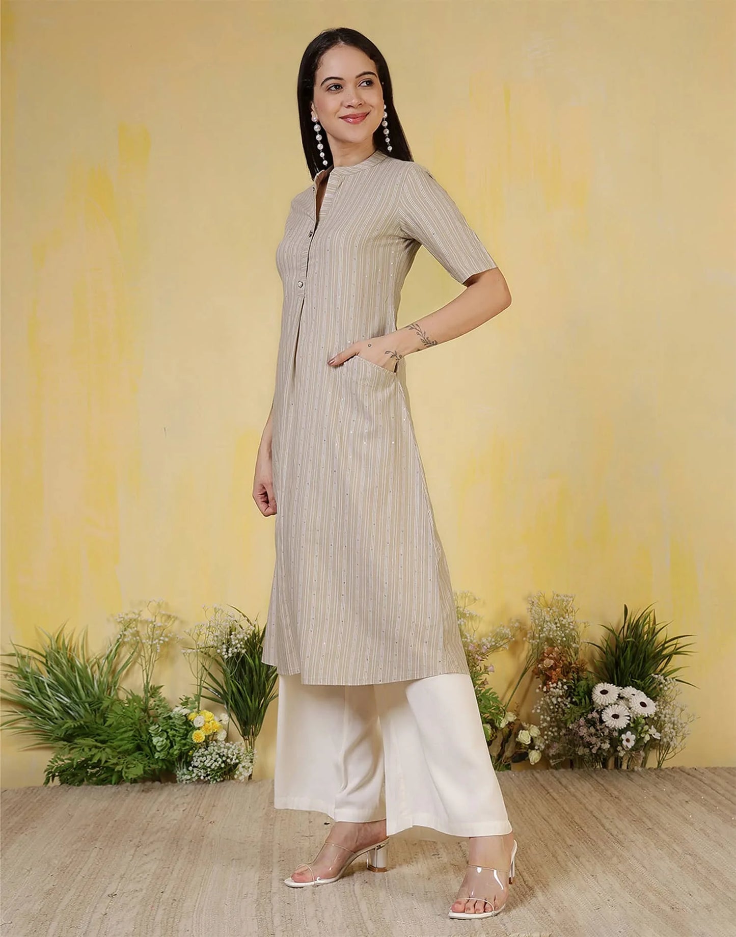 Cotton Woven Design Straight Kurti