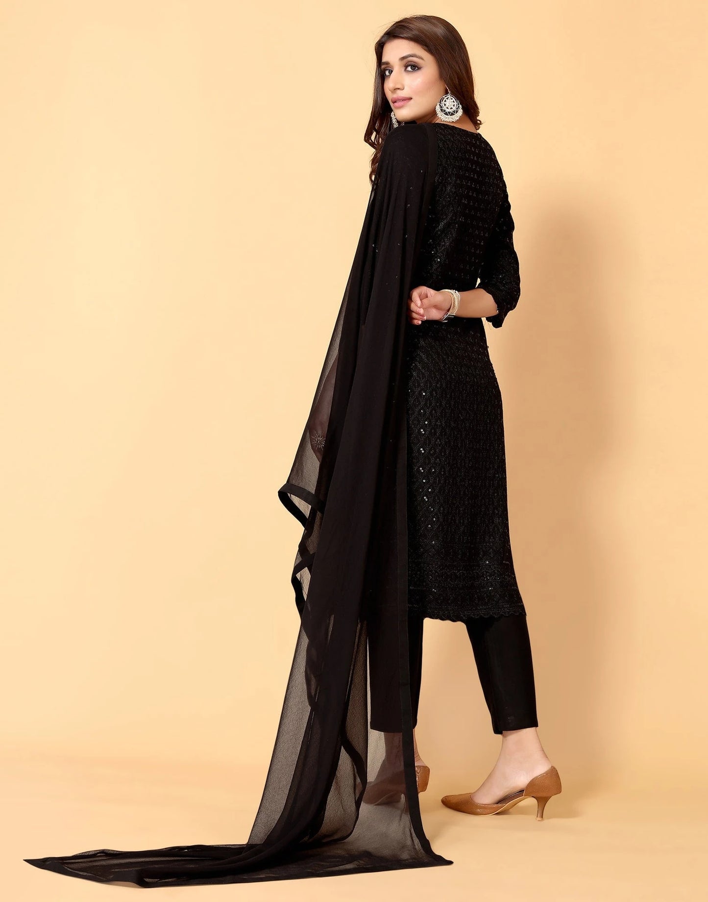 Black Rayon Straight Kurta Set with Sequence Embroidery under 1000