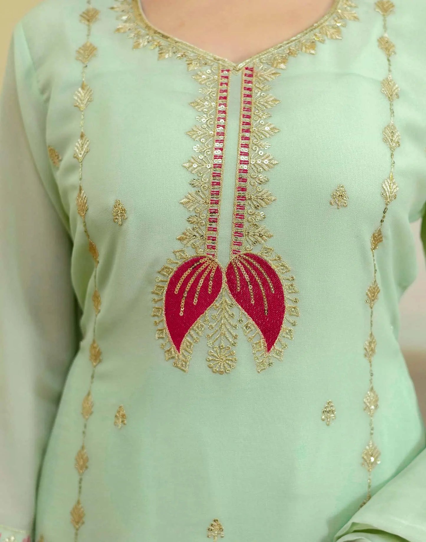 Green Georgette Embroidered Kurta Set with Pant & Dupatta