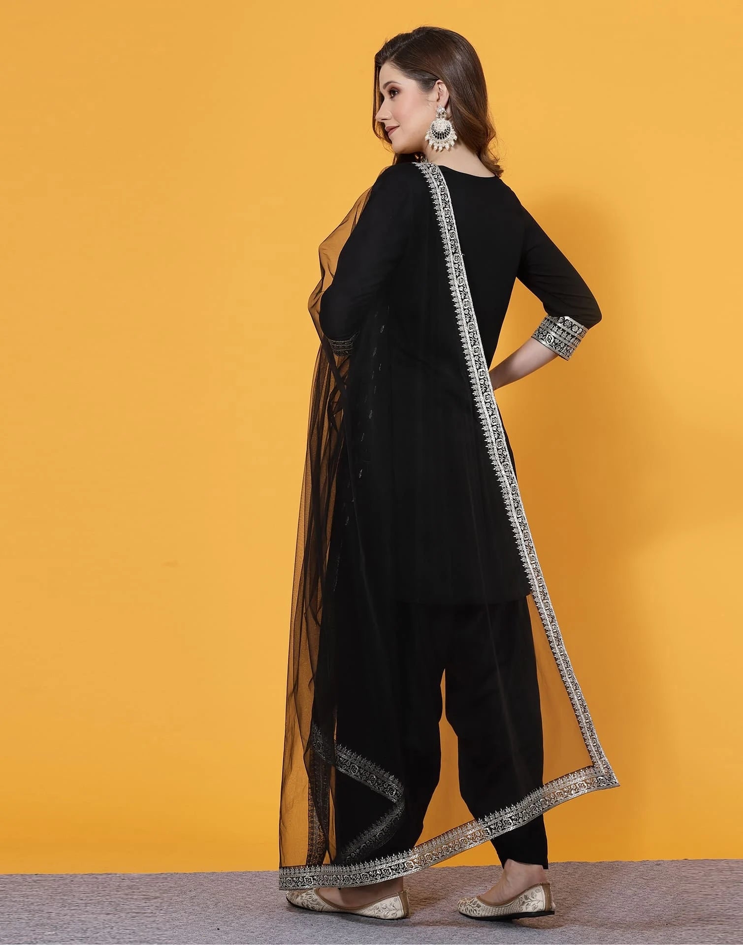 Black Rayon Straight Kurta Set with Embroidery and Dupatta under 1000