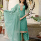 Skylee Light Green Organza Embroidered Straight Kurta Set for Women