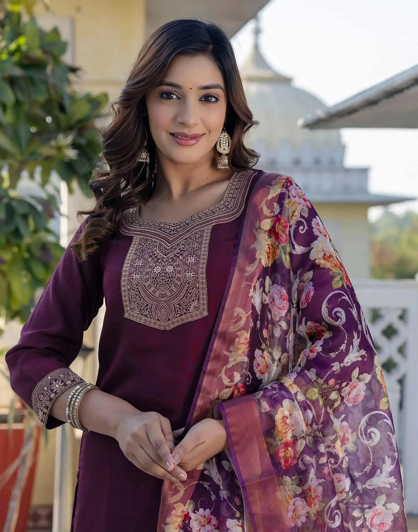 Silk Blend Weaving Straight Kurta with Pant & Dupatta