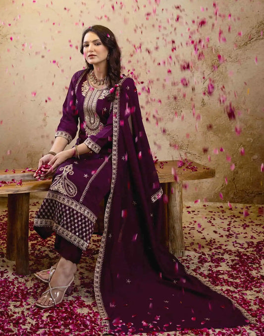 Silk Embroidered Straight Kurta with Pant & Dupatta