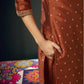 Rust silk straight kurta set women