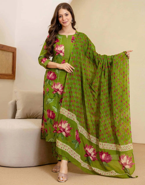 Cotton Printed Straight Kurta with Pant & Dupatta