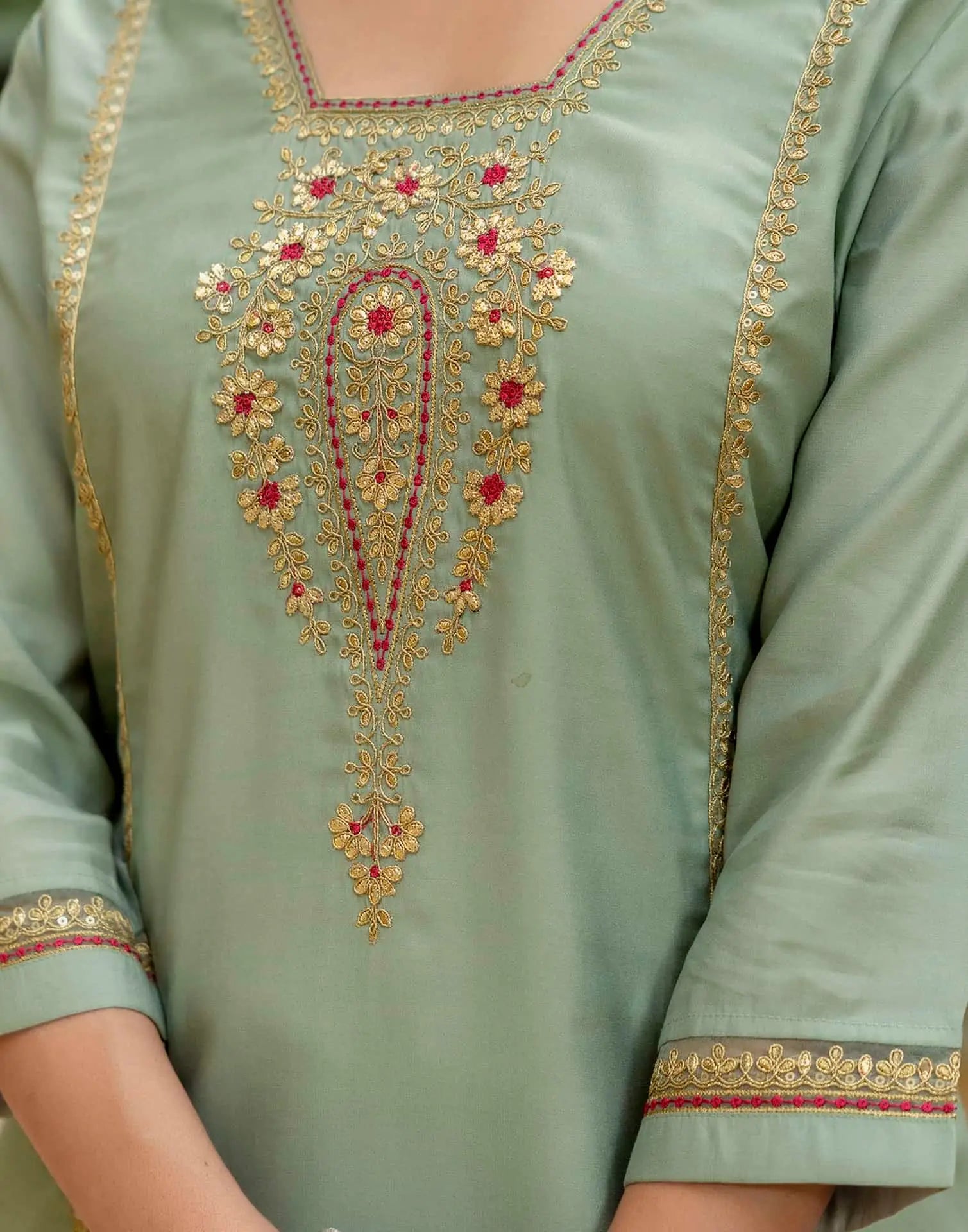 Skylee Light Green Silk Embroidered Straight Kurta Set for Women