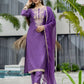 Purple Silk Embroidered Straight Kurta Set with Pant & Dupatta under 1299