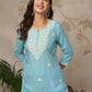 Rayon Chikankari Straight Round Neck Short Kurti