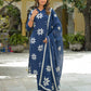 Cotton Straight Printed V-Neck Kurta with Pant & Dupatta