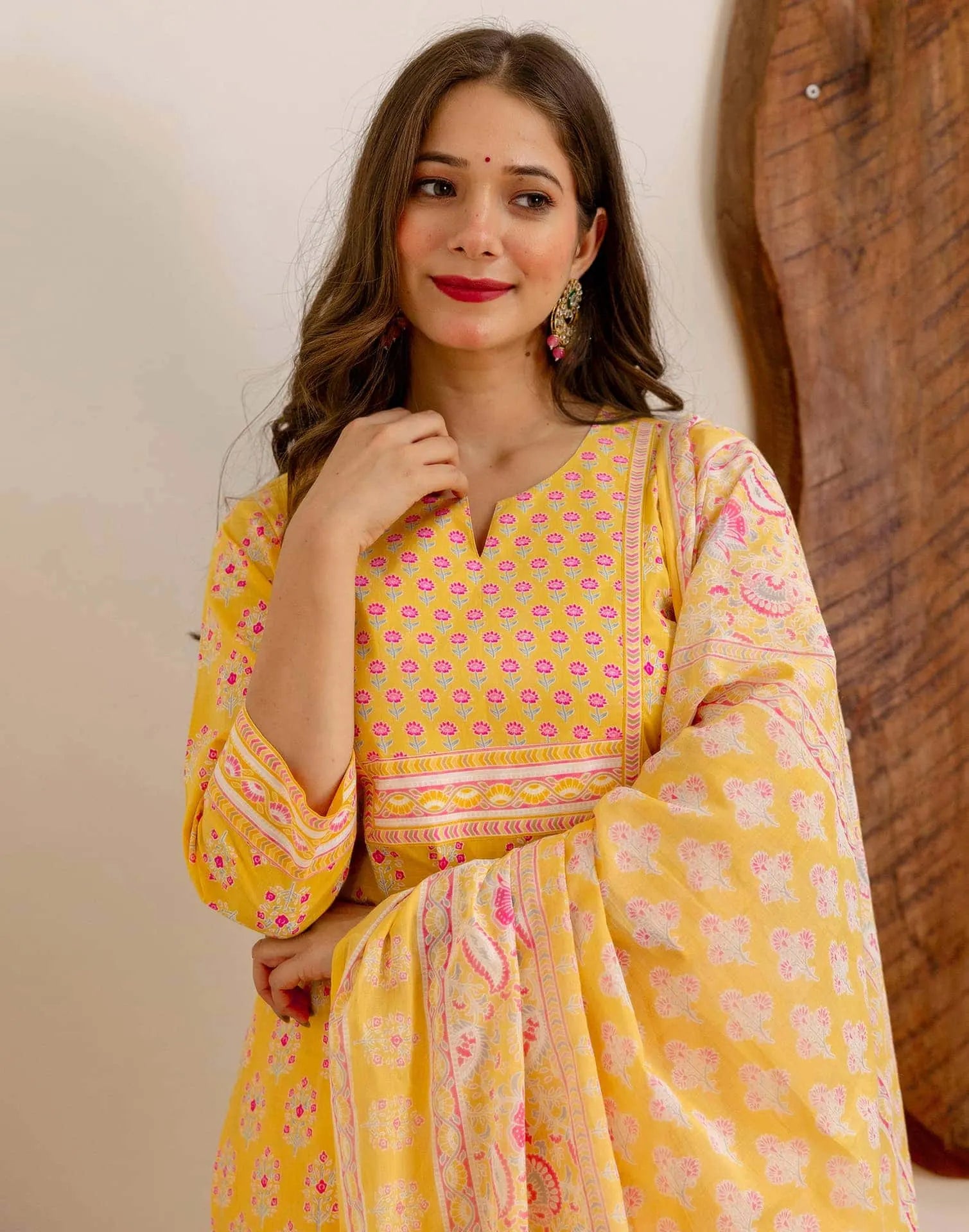 Cotton Printed Straight Kurta with Pant & Dupatta