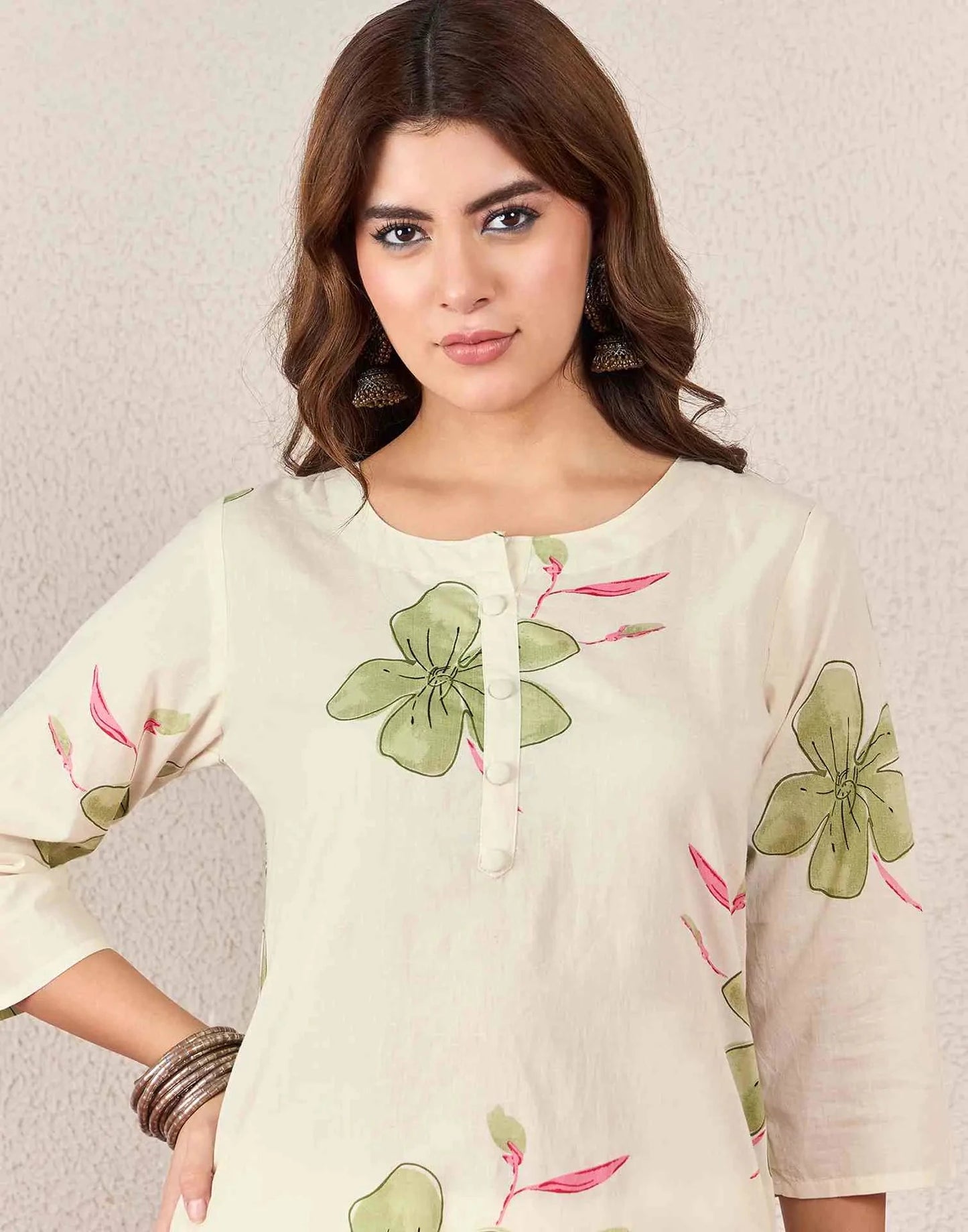 Cotton Printed Straight Mandarin Collar Kurti