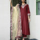 Silk Blend Sequins Embroidery Lace Straight Kurta with Pant & Dupatta
