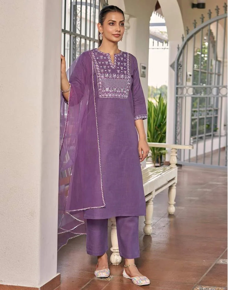 Dark Lavender Affordable Festive Kurta Set Women