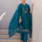 Blue Silk Blend Embroidery Straight Kurta Set for Women with Pant & Dupatta