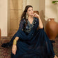 Blue Cotton Embroidered Anarkali Kurta with Pant & Dupatta for Women