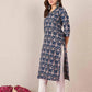 Cotton Embroidered Straight V-Neck Kurti